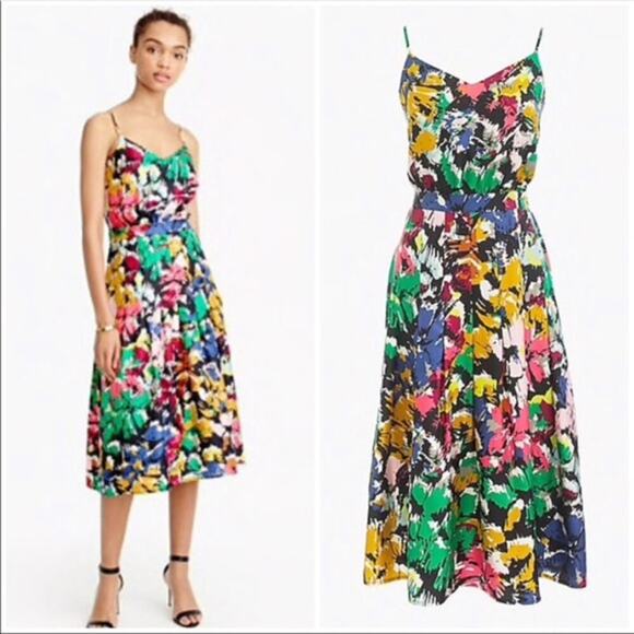 J. Crew Multicolored Brushstroke Silk Floral Abstract Sleeveless Dress Size 00 - Picture 1 of 9